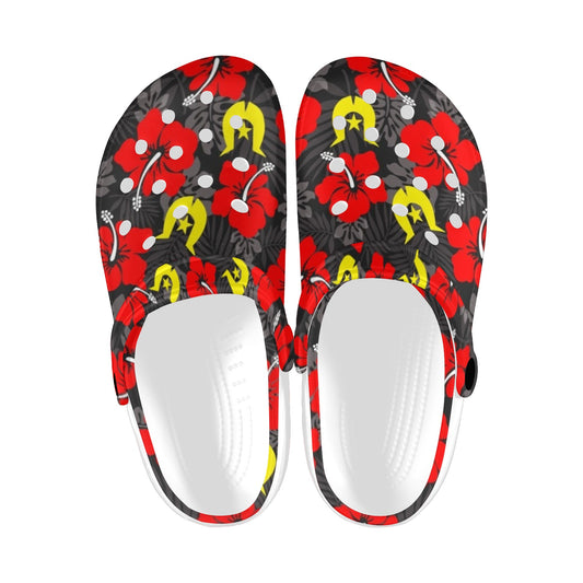 Royal Red Hibiscus with Yellow Dhari on Adults Clogs