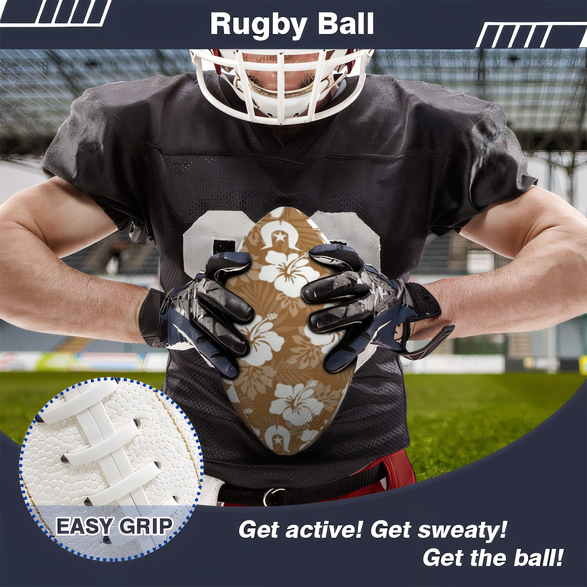 White Hibiscus flowers with Dhari (Brown) on Rugby Football