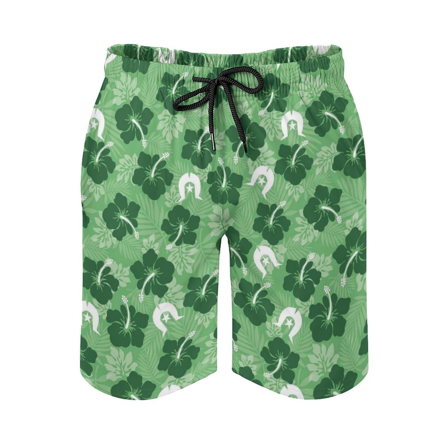 Hibiscus flowers with Dhari (Sea Grass Green) on Men's Board Shorts