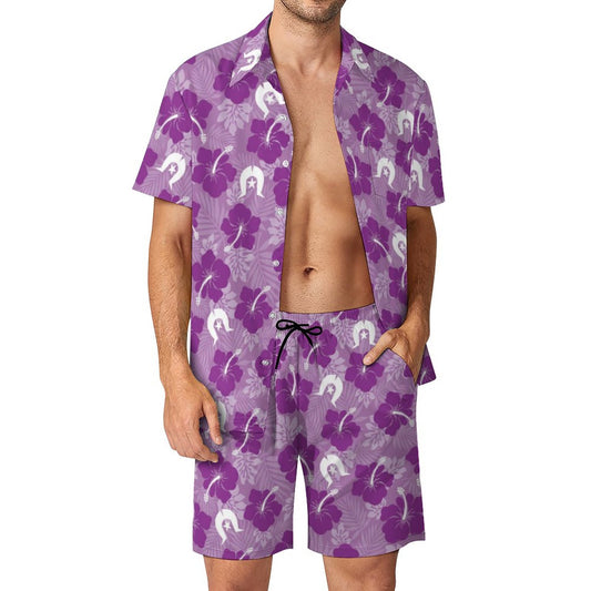 Hibiscus flowers with White Dhari (Royal purple) on Hawaiian Suits for Men