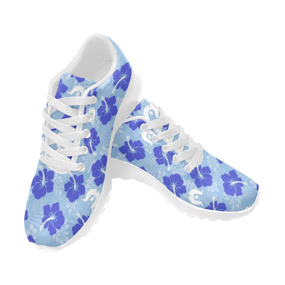 Hibiscus flowers with White Dhari (Sky blue) on Kid's Sneakers