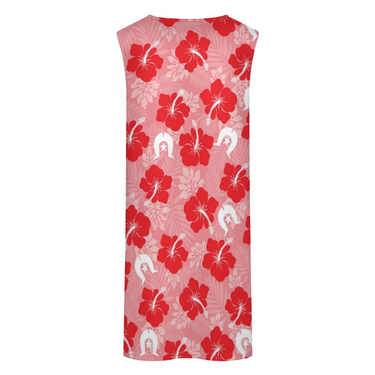 Hibiscus flowers with Dhari (Royal Pink) on Sleeveless Pocket Dress