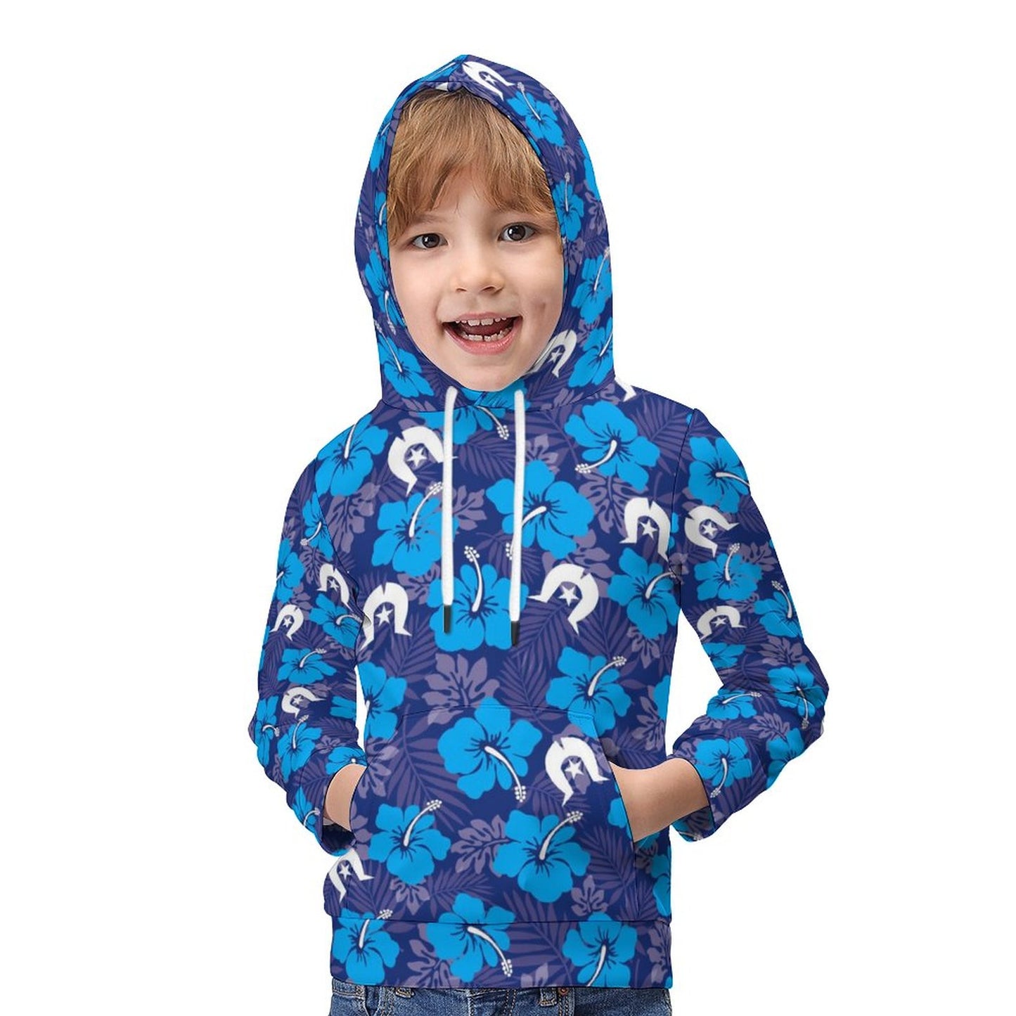 Hibiscus flowers with White Dhari (Royal blue) on Children's Hoodie