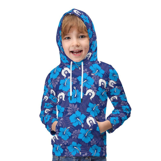 Hibiscus flowers with White Dhari (Royal blue) on Children's Hoodie
