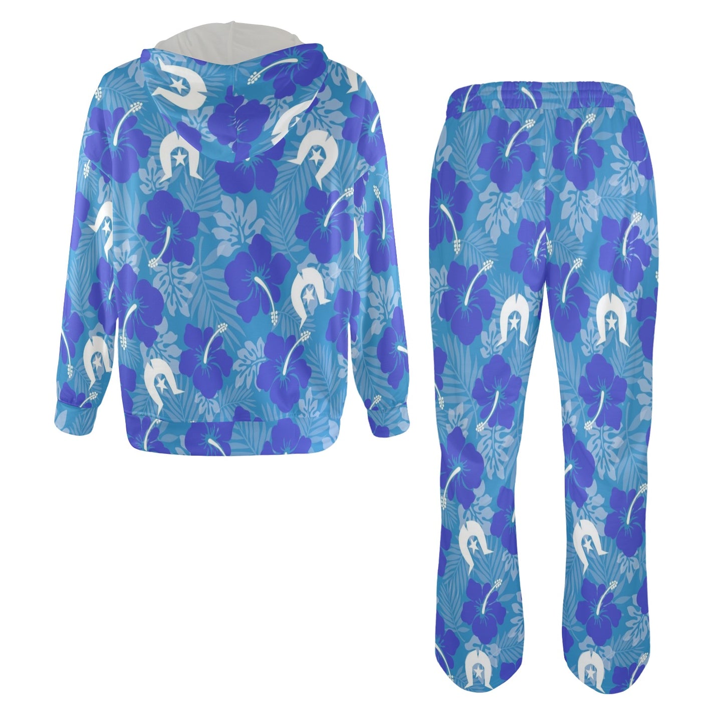 Hibiscus flowers with Dhari (Royal blue) on Men's Streetwear Oversized Flared Tracksuit