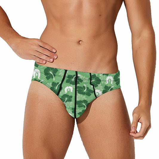 Hibiscus flowers with Dhari (Sea Grass Green) on Milk Silk Men's Briefs