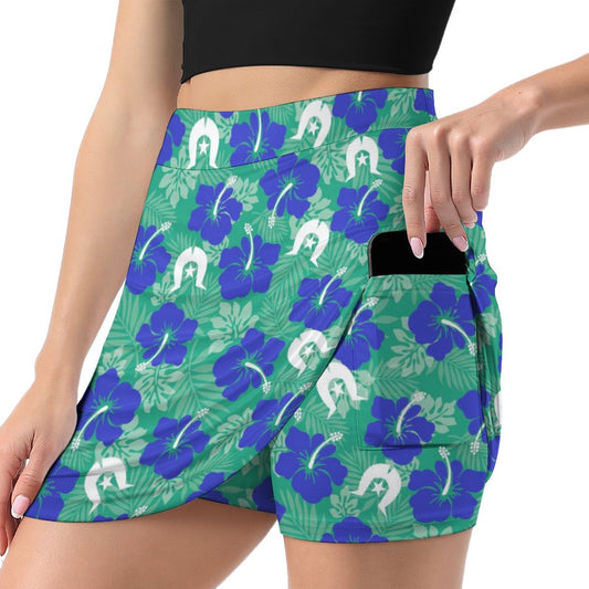 Royal Blue Hibiscus flowers with Dhari on Anti-peep Skort with Pocket AMQ