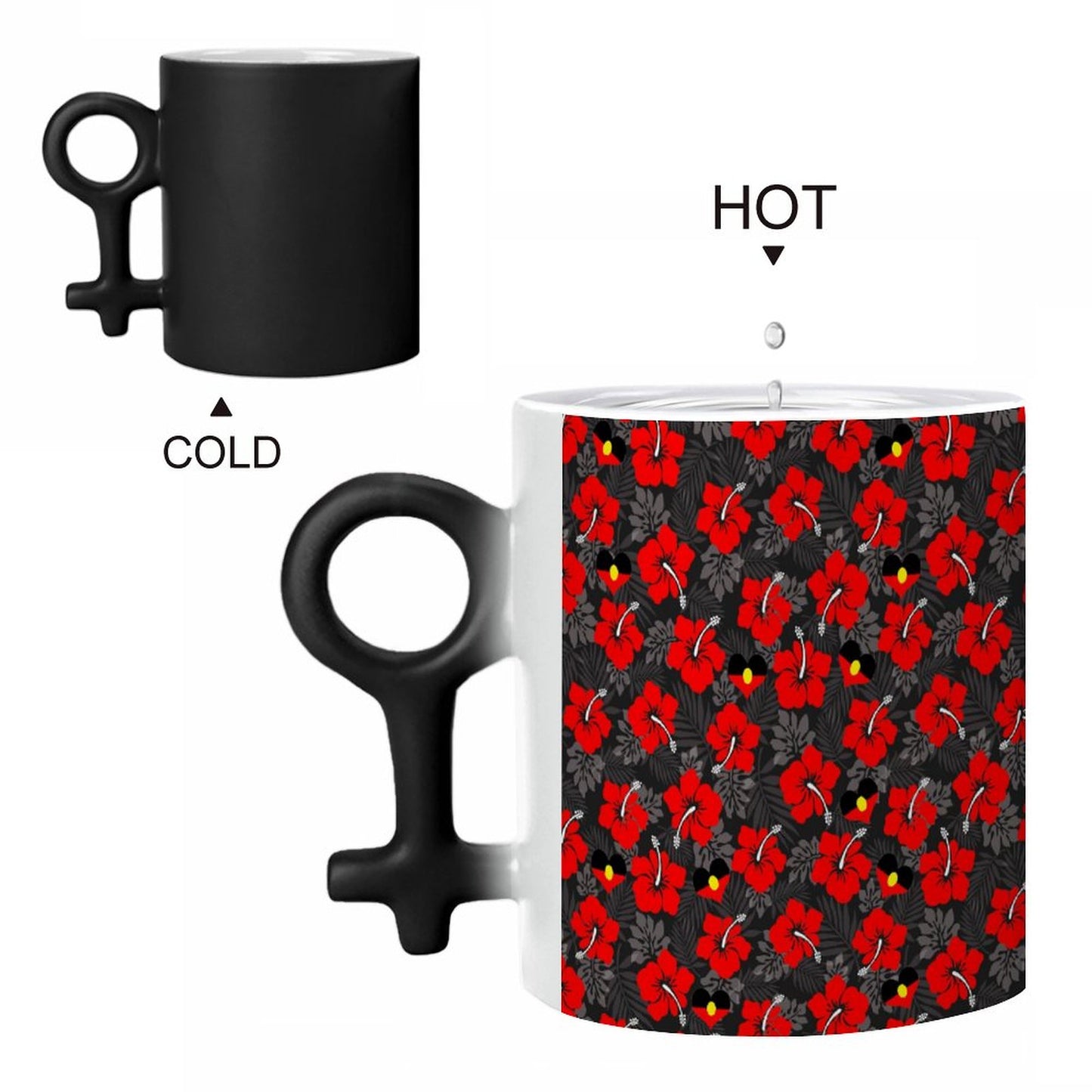 Royal Red Hibiscus with  Heart shaped Aboriginal flag on Couple Symbol Color-Changing Mug