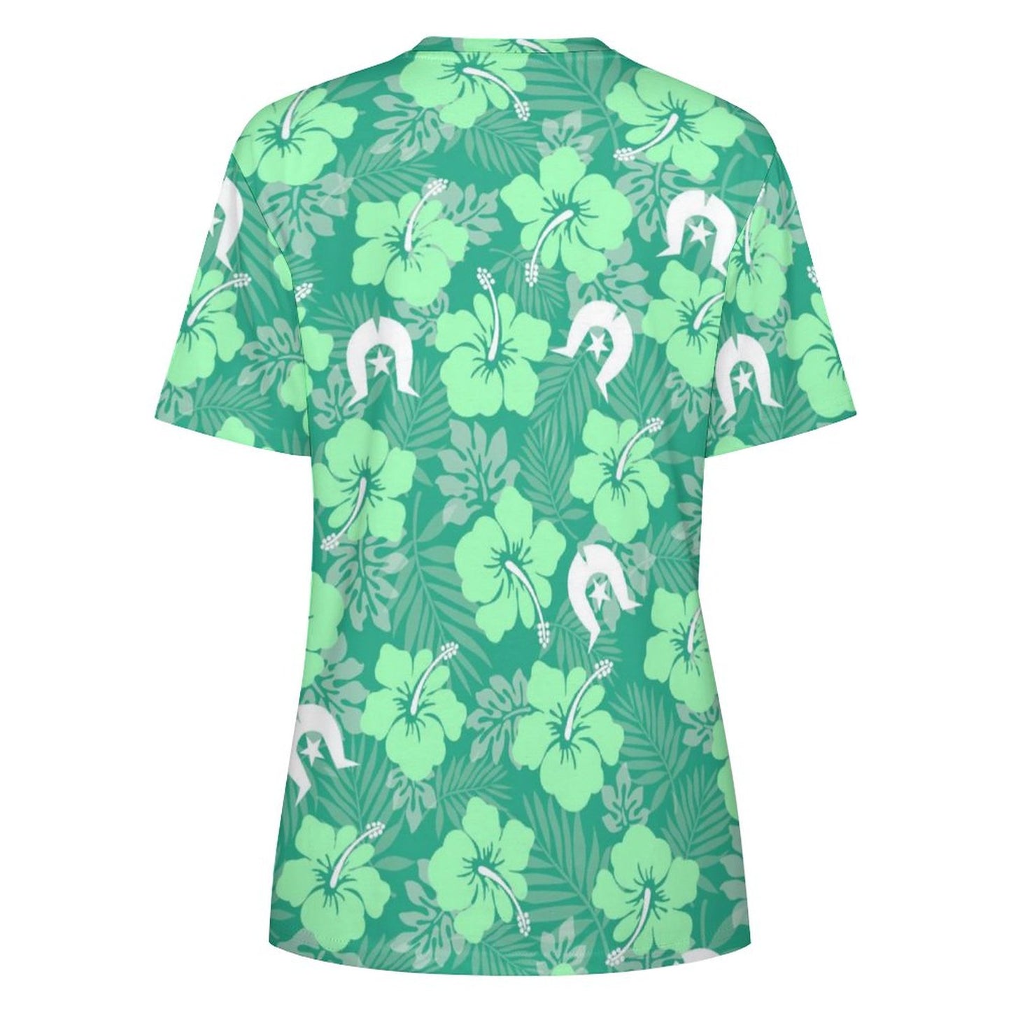 Hibiscus flowers with Dhari (Royal mint) on Cotton Summer Short Sleeve T-Shirts for Women