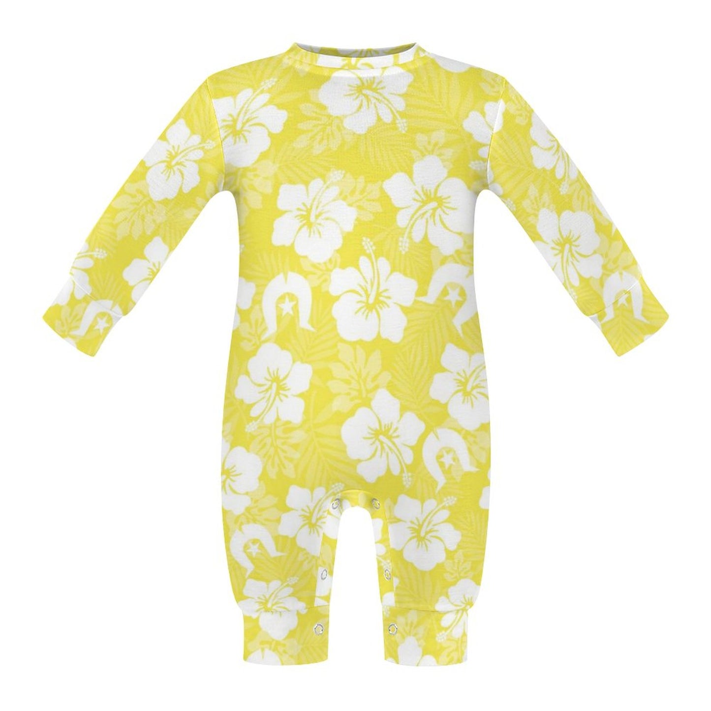 White Hibiscus flowers with Dhari (Yellow) on Baby Romper QLR (All-Over Printing)