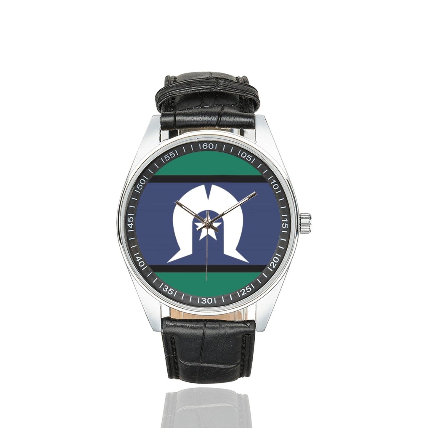 Torres Strait flag on Men's Casual  Leather Strap Watch