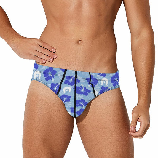 Hibiscus flowers with White Dhari (Sky blue) on Milk Silk Men's Briefs