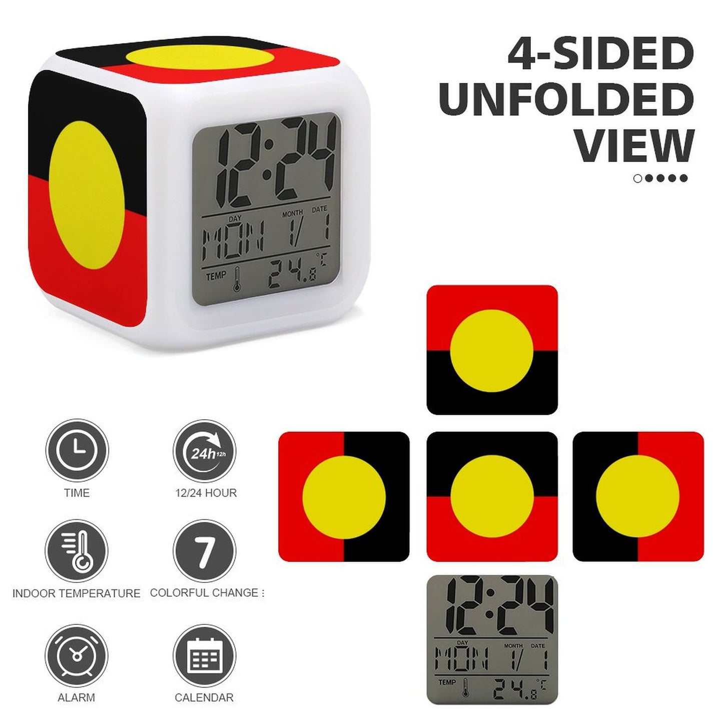 Aboriginal Flag on Color Change Alarm Clock
