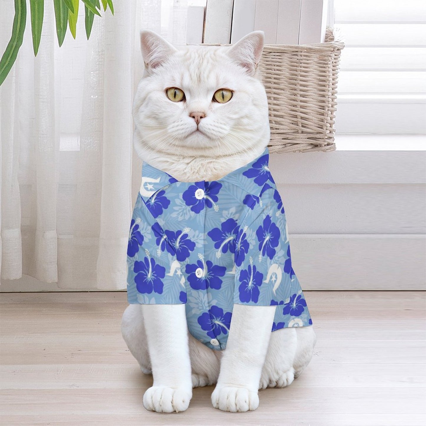 Hibiscus flowers with White Dhari (Sky blue) on Pet Shirt