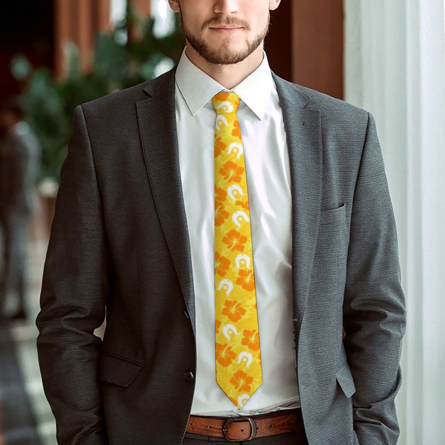 Hibiscus flowers with Dhari (Gold) on Men's Formal Tie