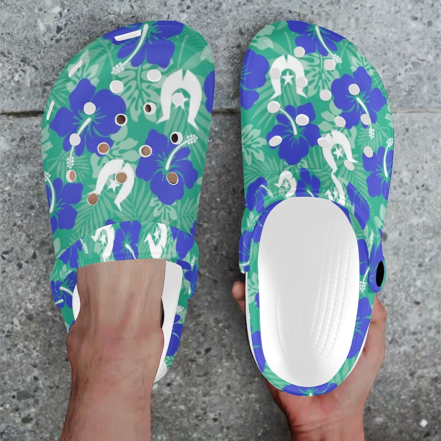 Royal Blue Hibiscus flowers with Dhari on Adults Clogs