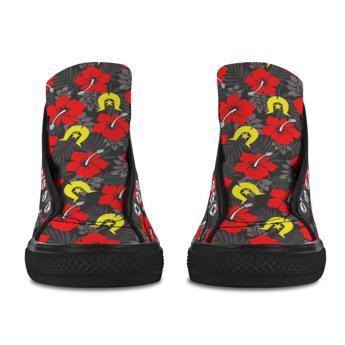 Royal Red Hibiscus with Yellow Dhari on Vancouver High Top Canvas Men's Shoes