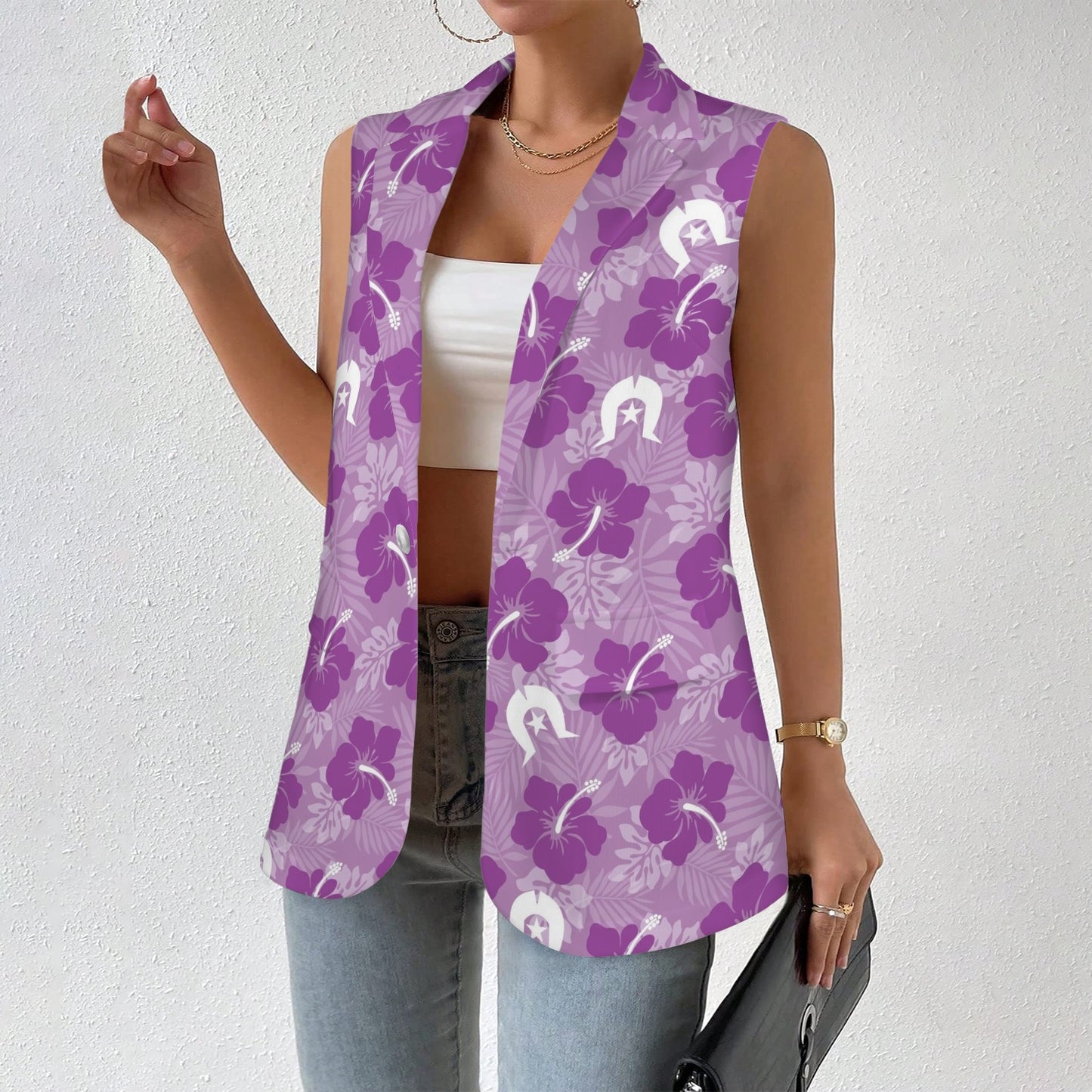 Hibiscus flowers with Dhari (Royal purple) on Women Sleeveless Suit Vest