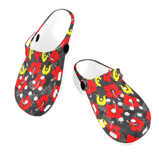 Royal Red Hibiscus with Yellow Dhari on Kids Clogs
