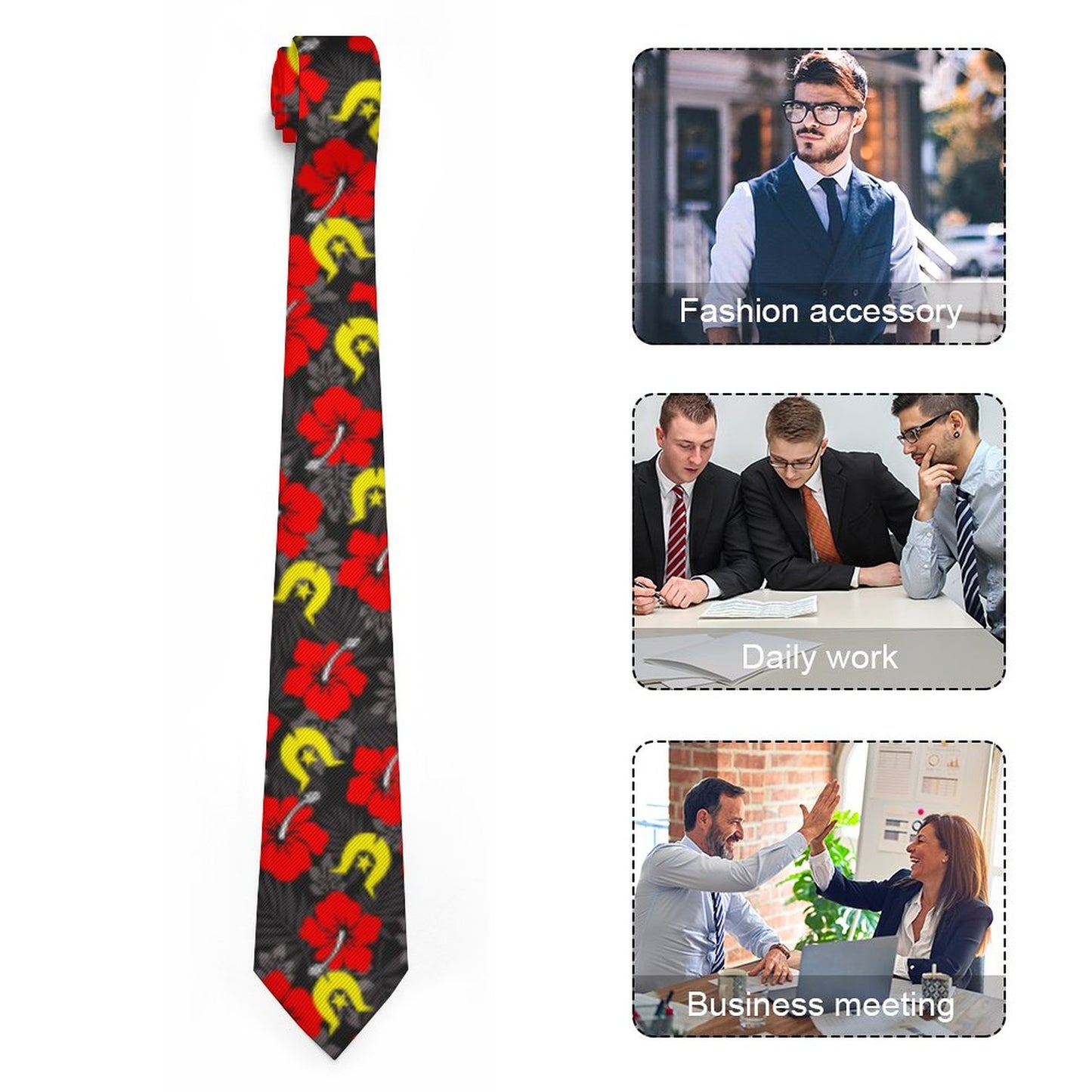 Royal Red Hibiscus with Yellow Dhari on Men's Formal Tie