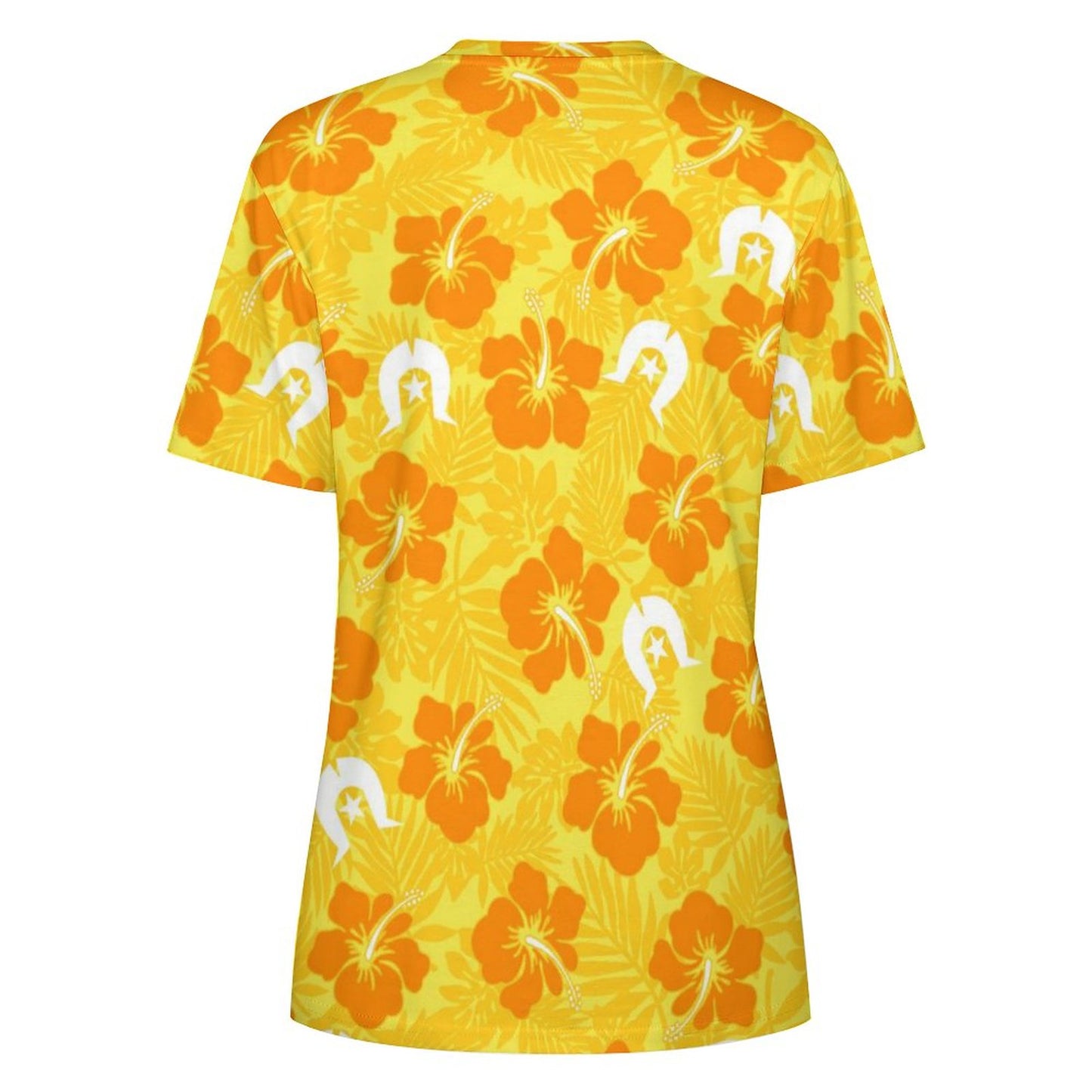 Hibiscus flowers with Dhari (Gold) on Cotton Summer Short Sleeve T-Shirts for Women