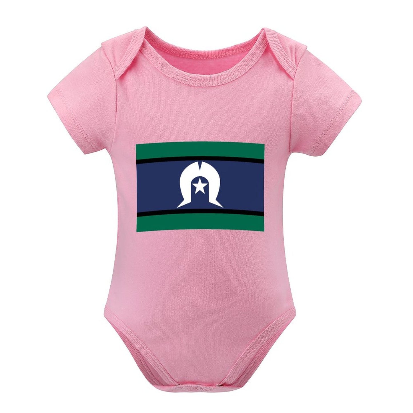 Torres Strait Flag on Short Sleeve Baby Romper
