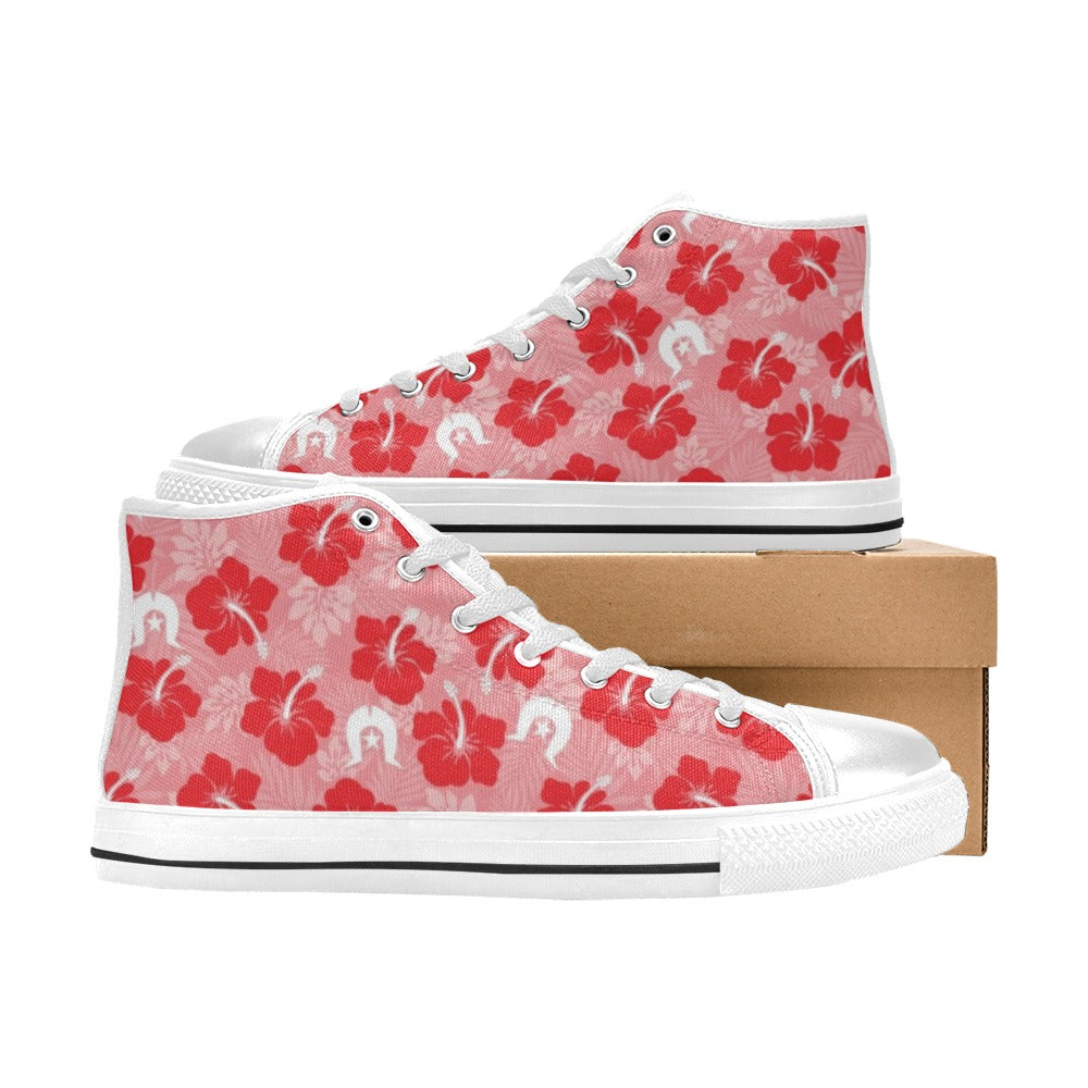Hibiscus flowers with Dhari (Royal Pink) on Women's High Top Canvas Shoes