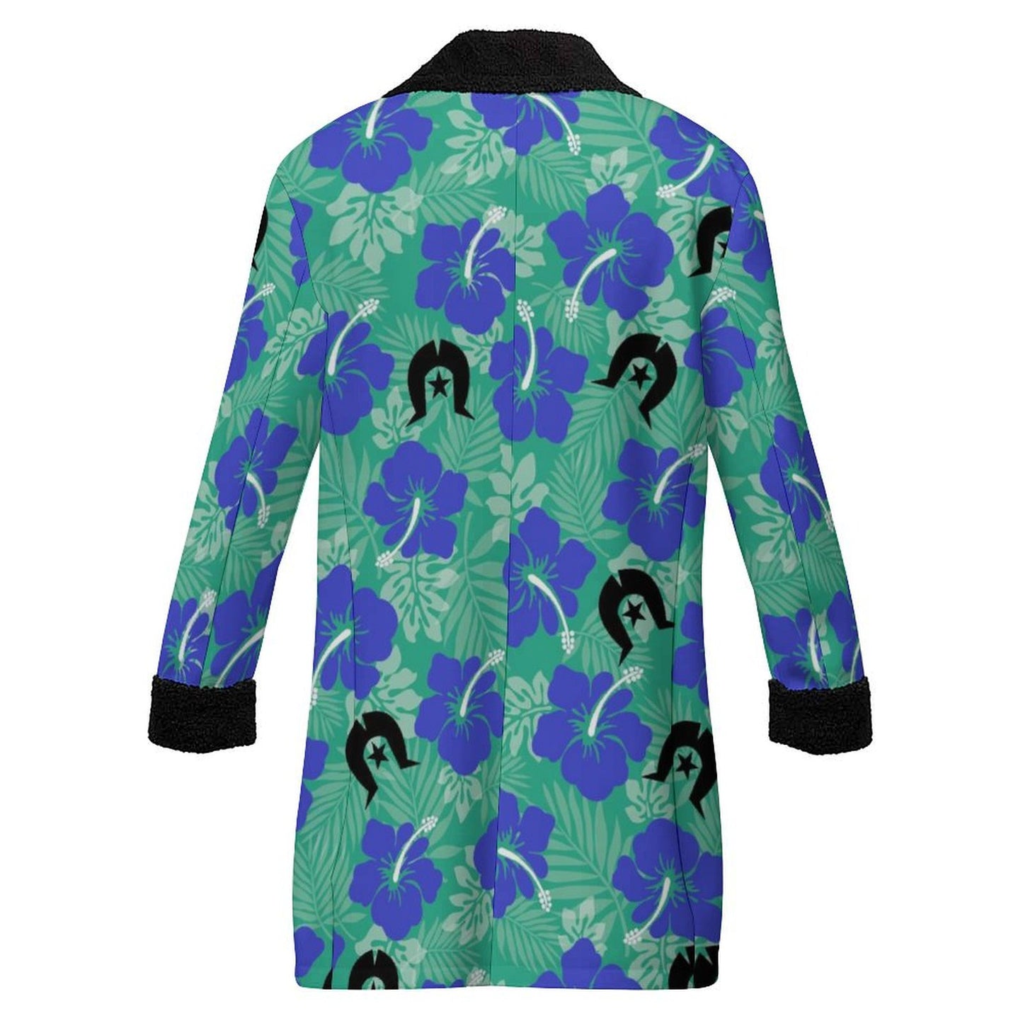 Royal Blue Hibiscus flowers with Black Dhari on Men's Double Breasted Coat