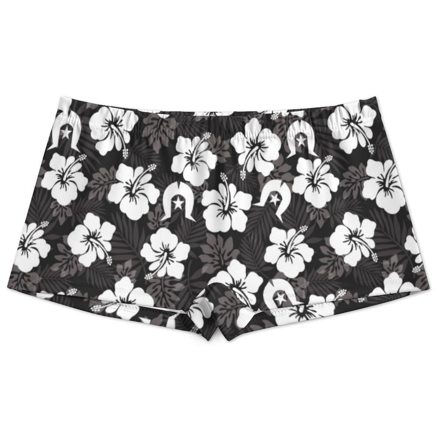 White Hibiscus and Dhari (Black) on 180gsm Women's Boxer Briefs