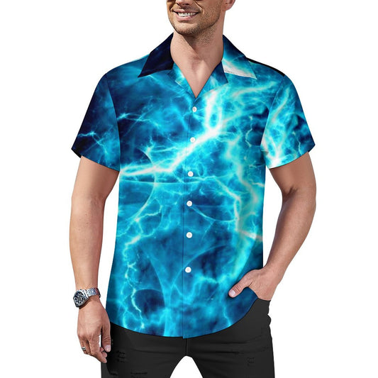 Lightning on Men's Short Sleeve Hawaiian Print Shirt with Cuban Collar