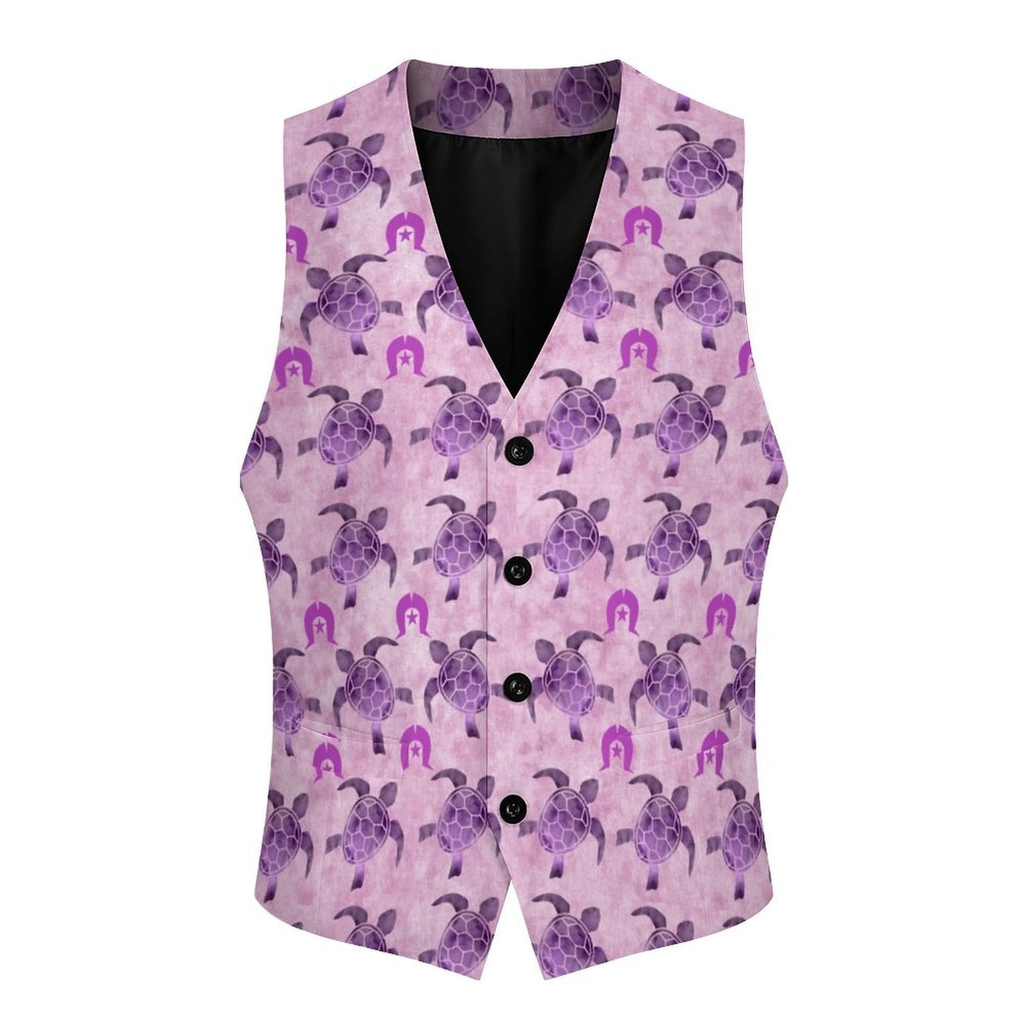 Purple Turtle Pattern on Men's Sleeveless Suit Vest