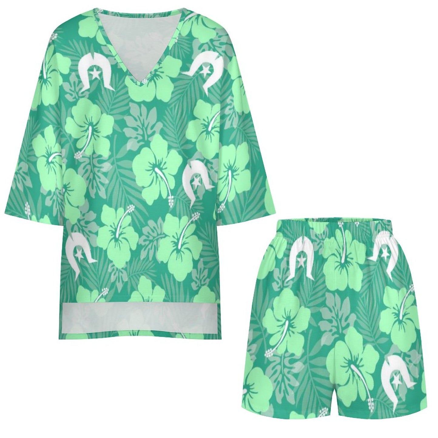 Hibiscus flowers with Dhari (Royal mint) on Mediterranean Style V-Neck Suit