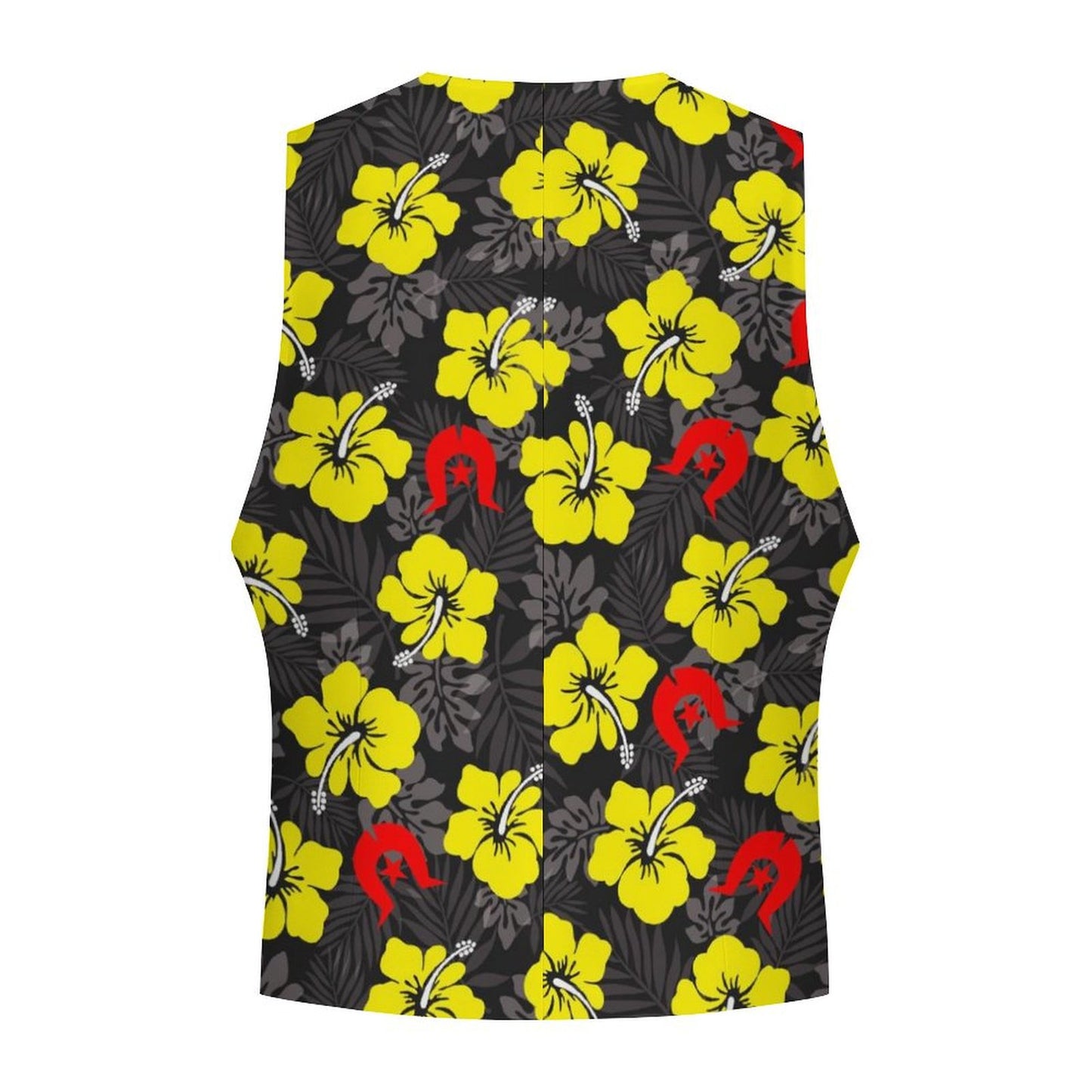 Royal yellow Hibiscus with Red Dhari on Men's Sleeveless Suit Vest
