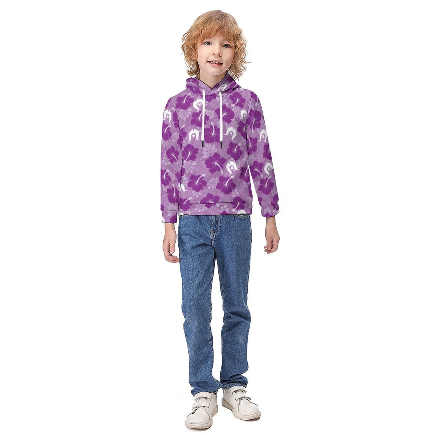 Hibiscus flowers with White Dhari (Royal purple) on Children's Hoodie