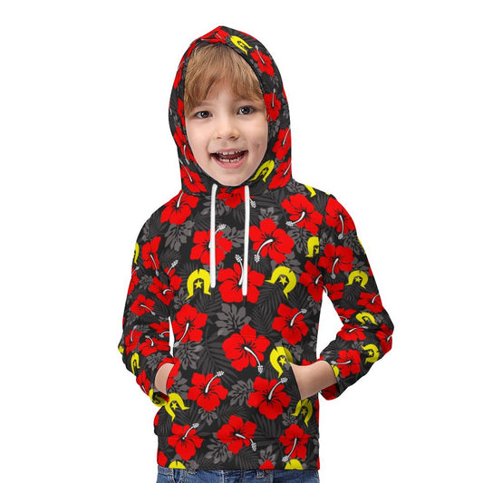 Royal Red Hibiscus with Yellow Dhari on Children's Hoodie