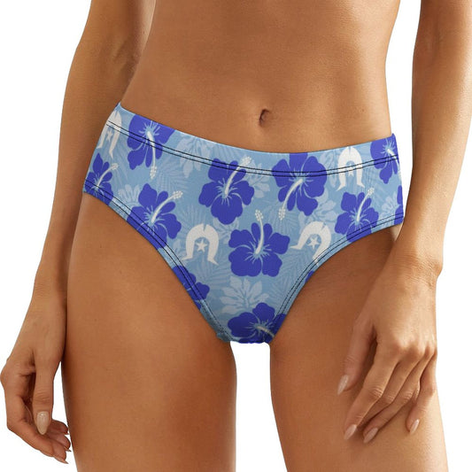 Hibiscus flowers with White Dhari (Sky blue) on Women's Low-Rise Panties