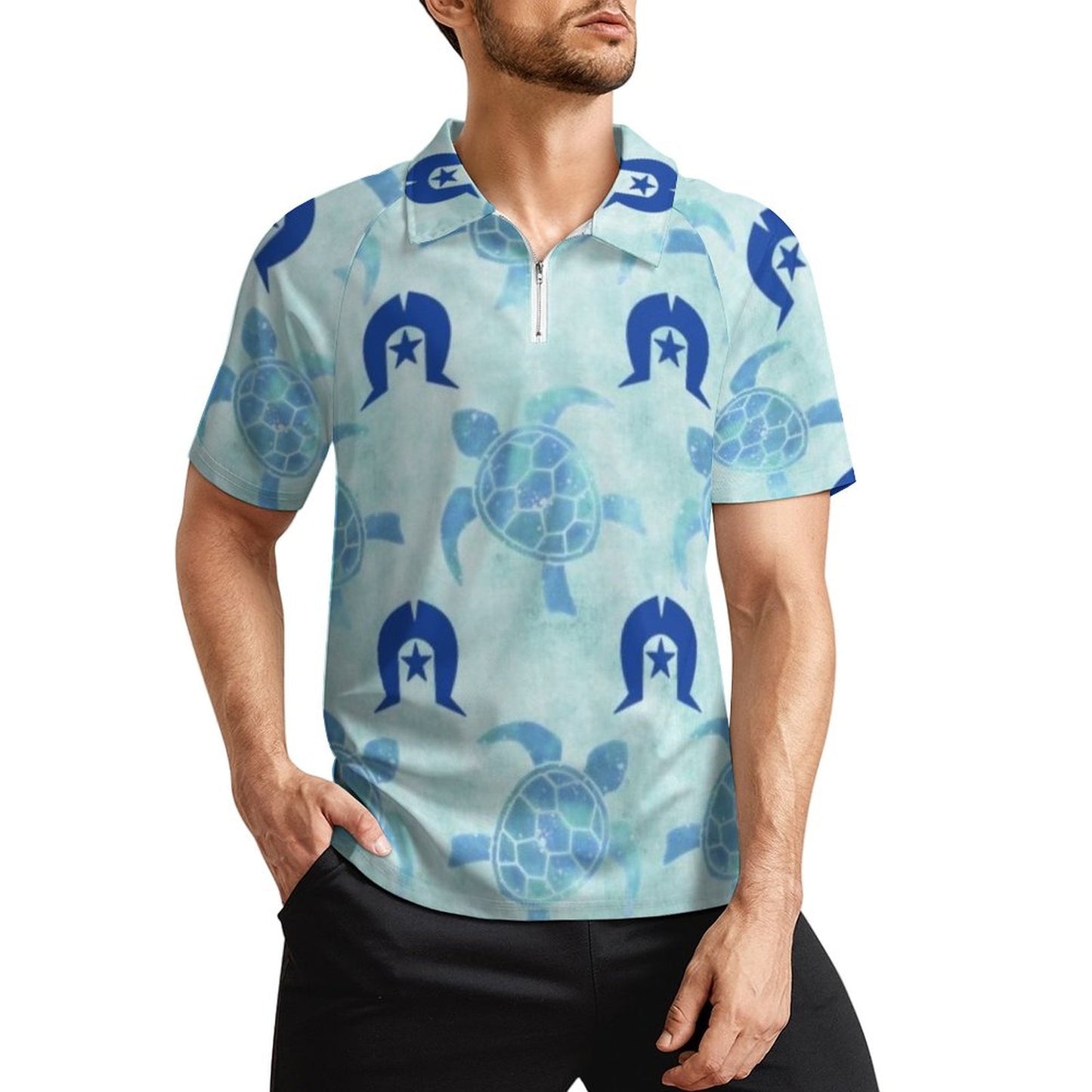 Blue Turtle Pattern Short Sleeved Sportswear Men's T Shirt