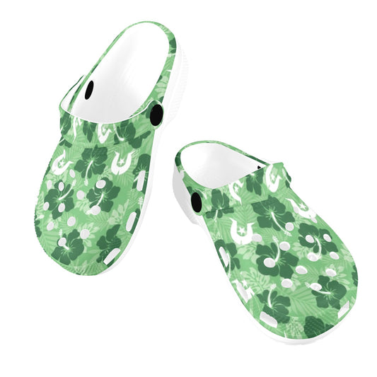Hibiscus flowers with Dhari (Sea Grass Green) on Kids Clogs