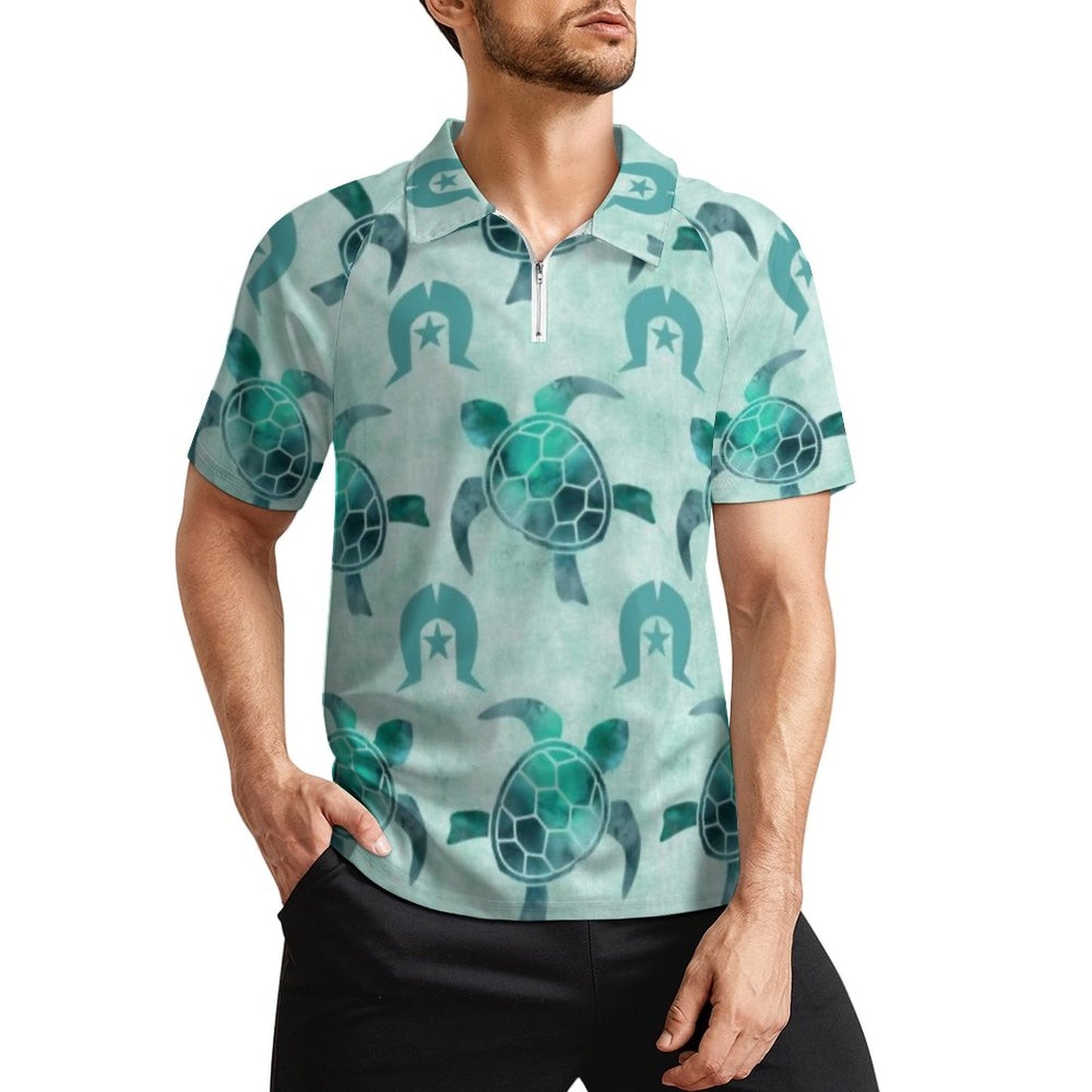Aqua Turtle Pattern on Short Sleeved Sportswear Men's T Shirt