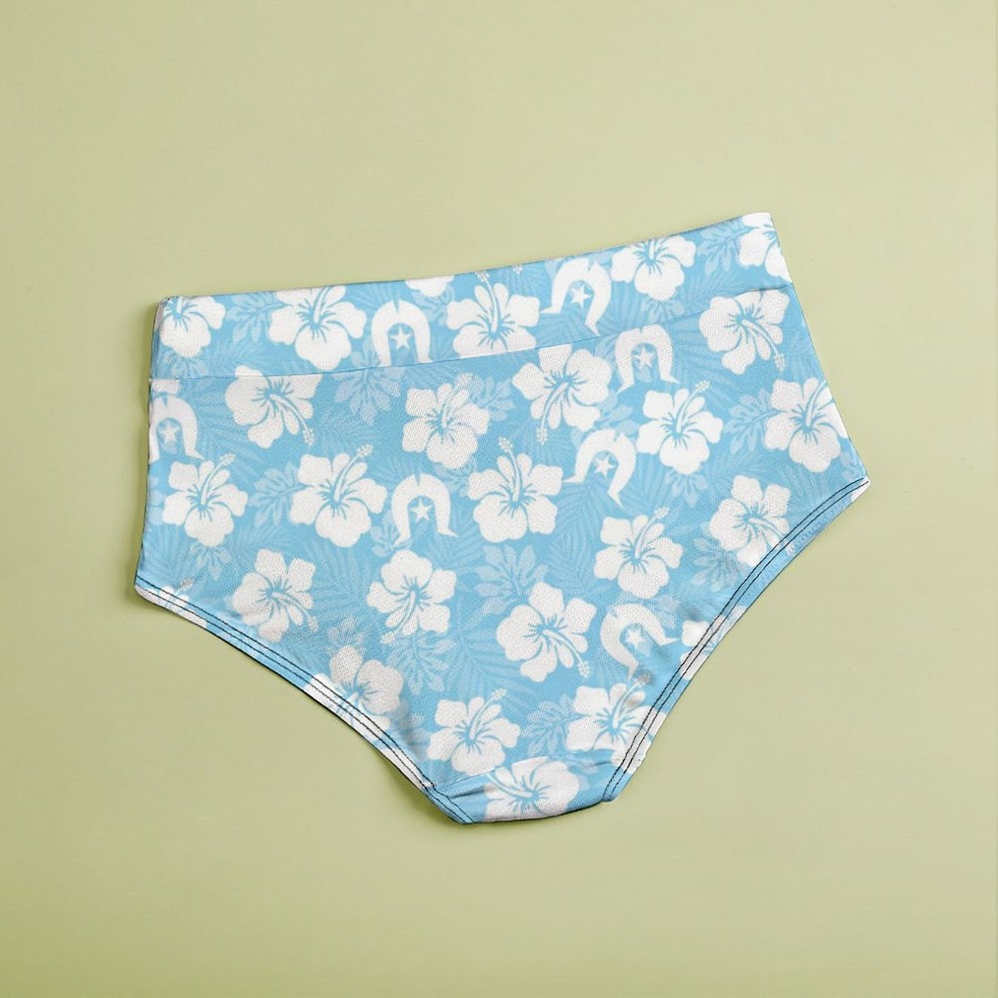 White Hibiscus and Dhari (blue) on Women's High-Rise Panties