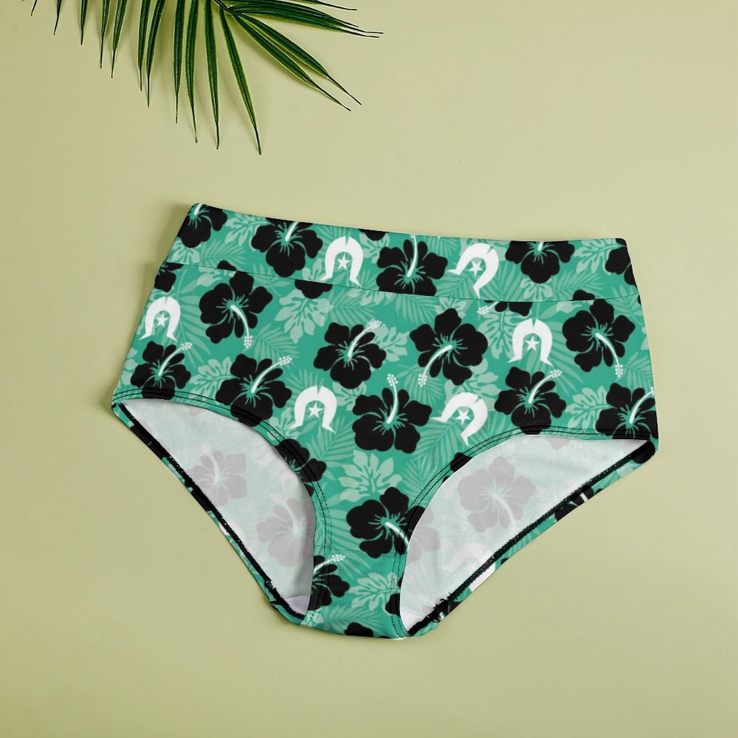 Black Hibiscus with White Dhari on Women's High-Rise Panties
