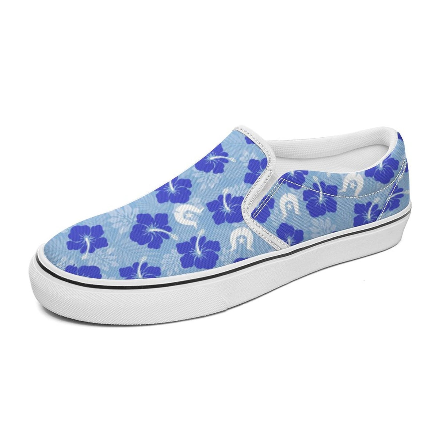 Hibiscus flowers with White Dhari (Sky blue) on Canvas Shoes for Teenagers
