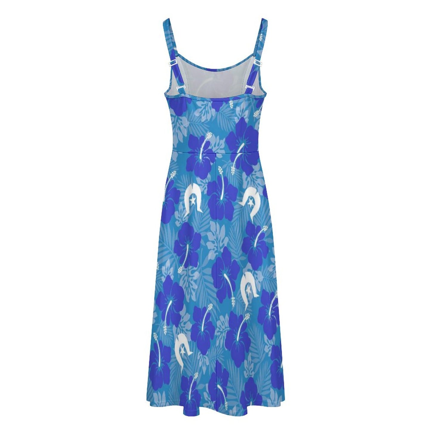 Hibiscus flowers with Dhari (Royal blue) on Midi Spaghetti Strap Dress