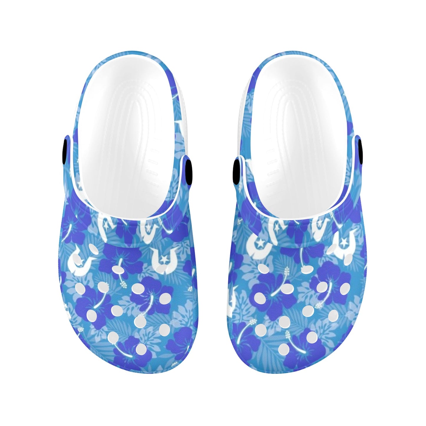 Hibiscus flowers with Dhari (Royal blue) on Kids Clogs