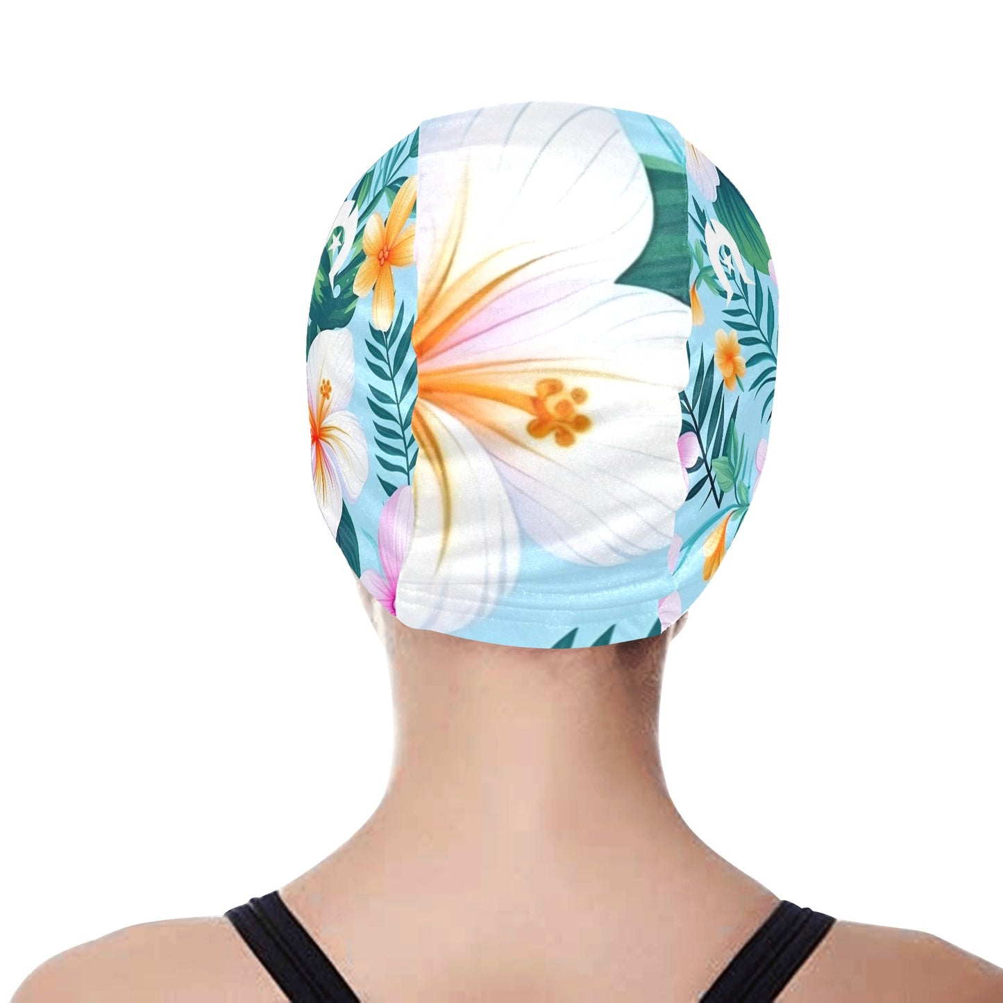Light Pink Hibiscus flowers with White Dhari on Swimming Cap