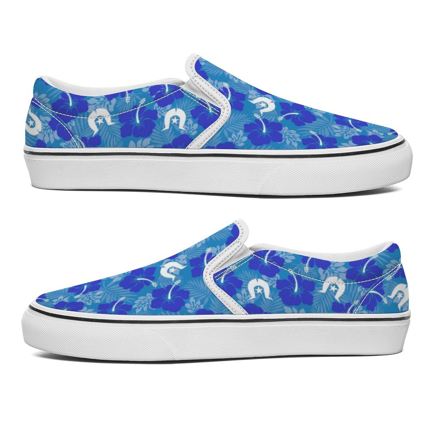Hibiscus flowers with Dhari (Royal blue) on Canvas Shoes for Teenagers
