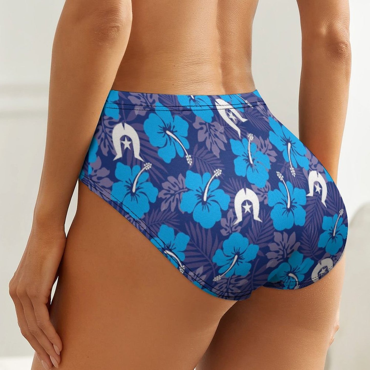 Hibiscus flowers with White Dhari (Royal blue) on  Women's Low-Rise Panties
