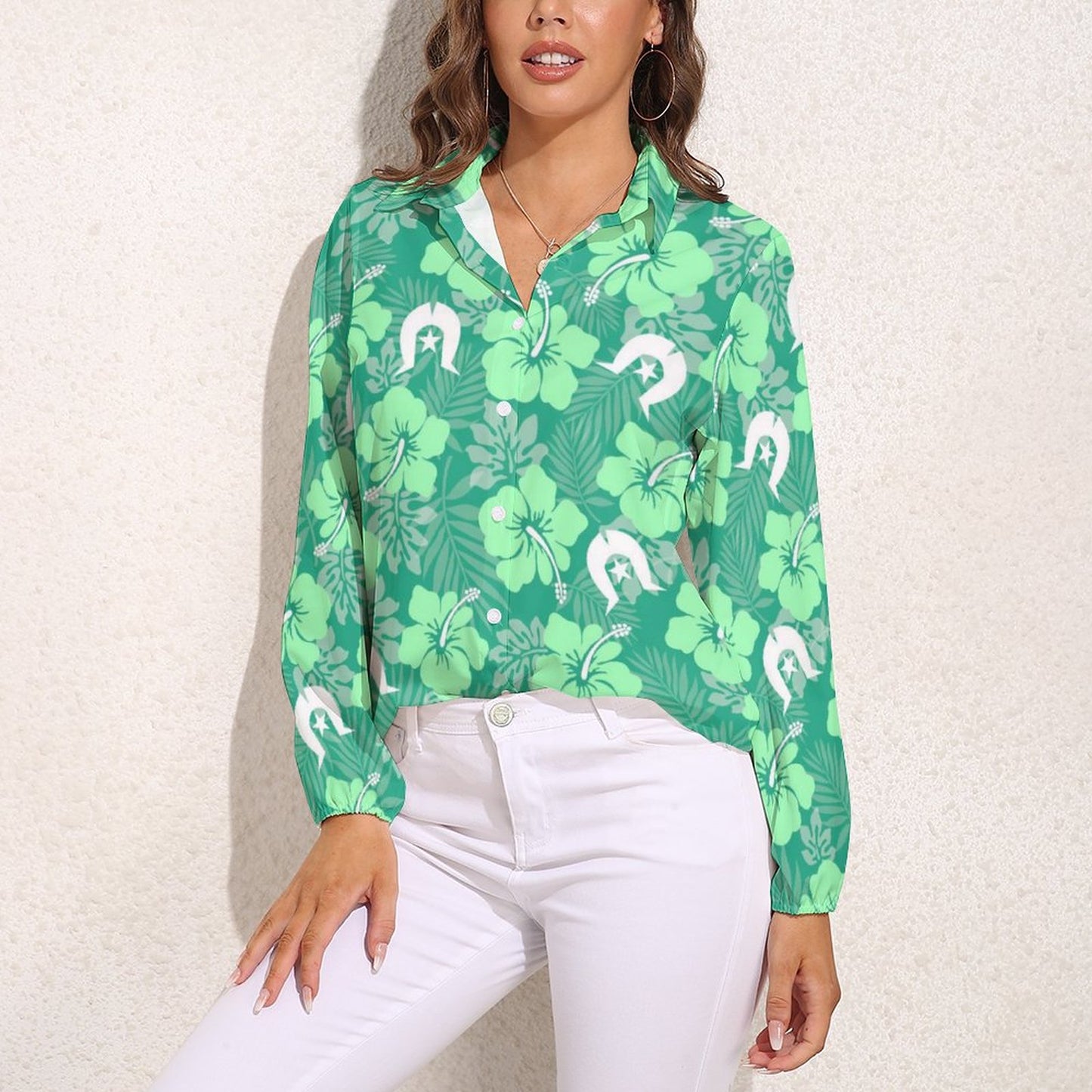 Hibiscus flowers with Dhari (Royal mint) on Casual Long Sleeve Vintage Tour Shirt