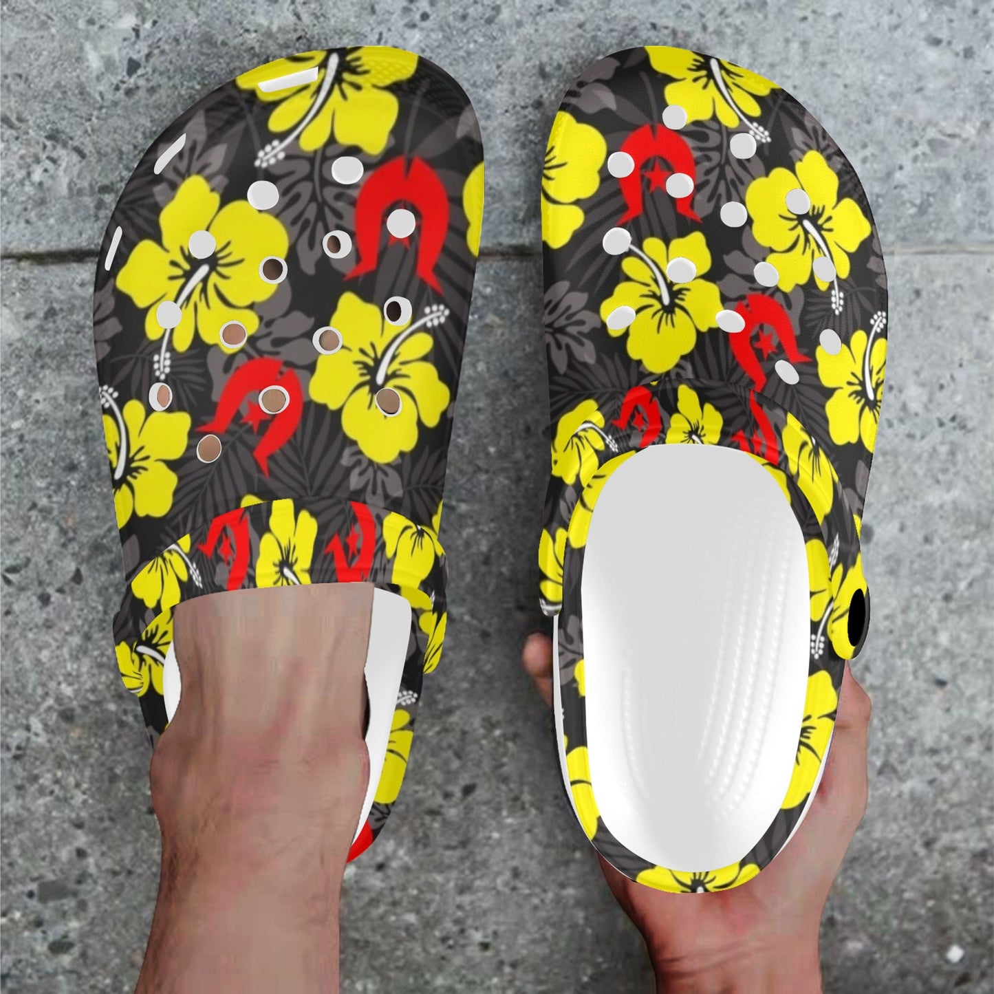 Royal yellow Hibiscus with Red Dhari on Adults Clogs