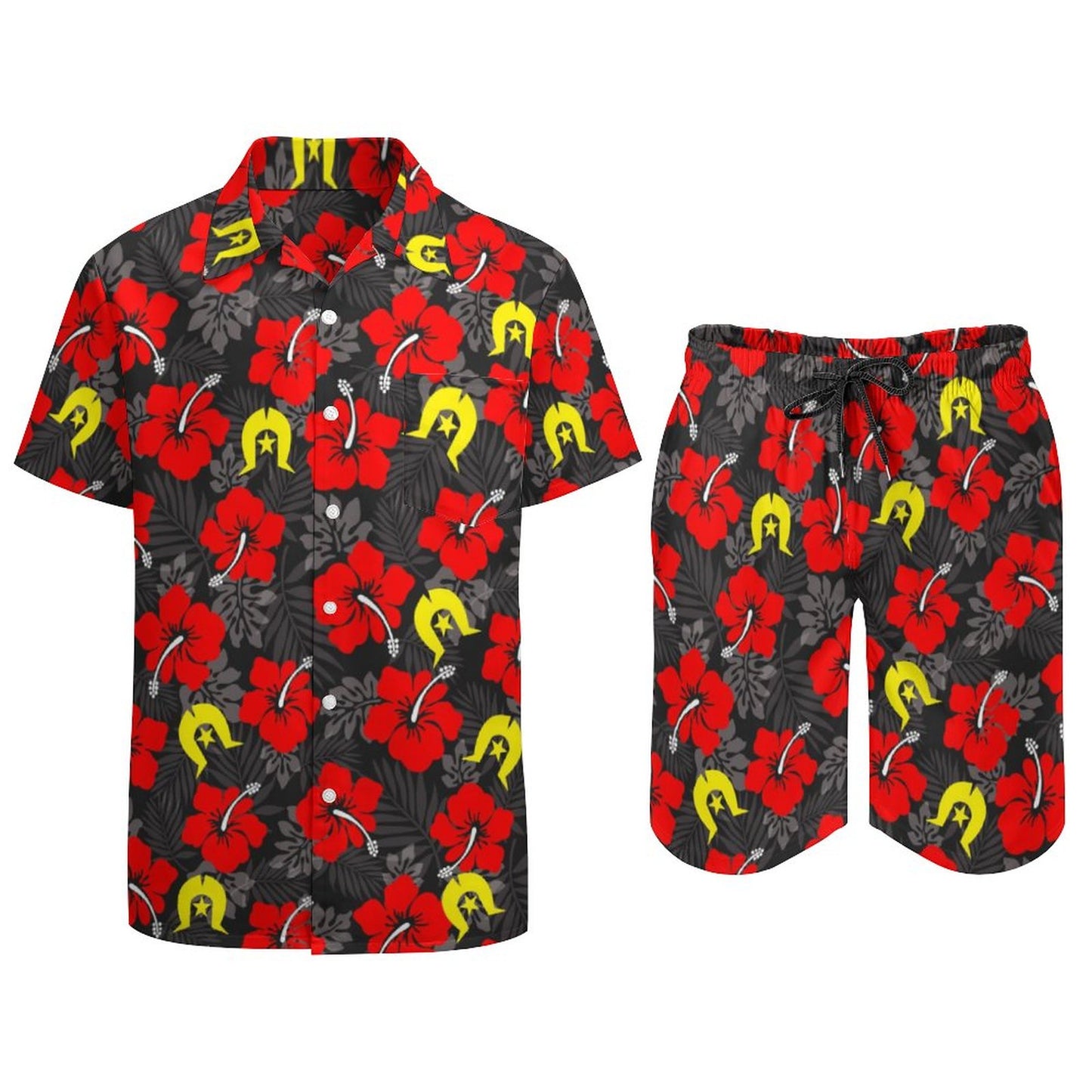 Royal Red Hibiscus with Yellow Dhari on Hawaiian Suits for Men
